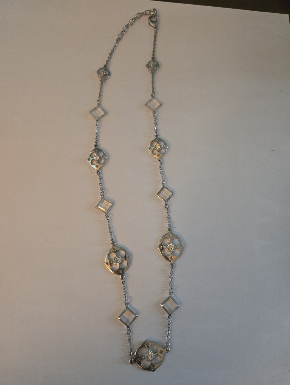 Vintage Silver Tone Rhinestone Glass Chain